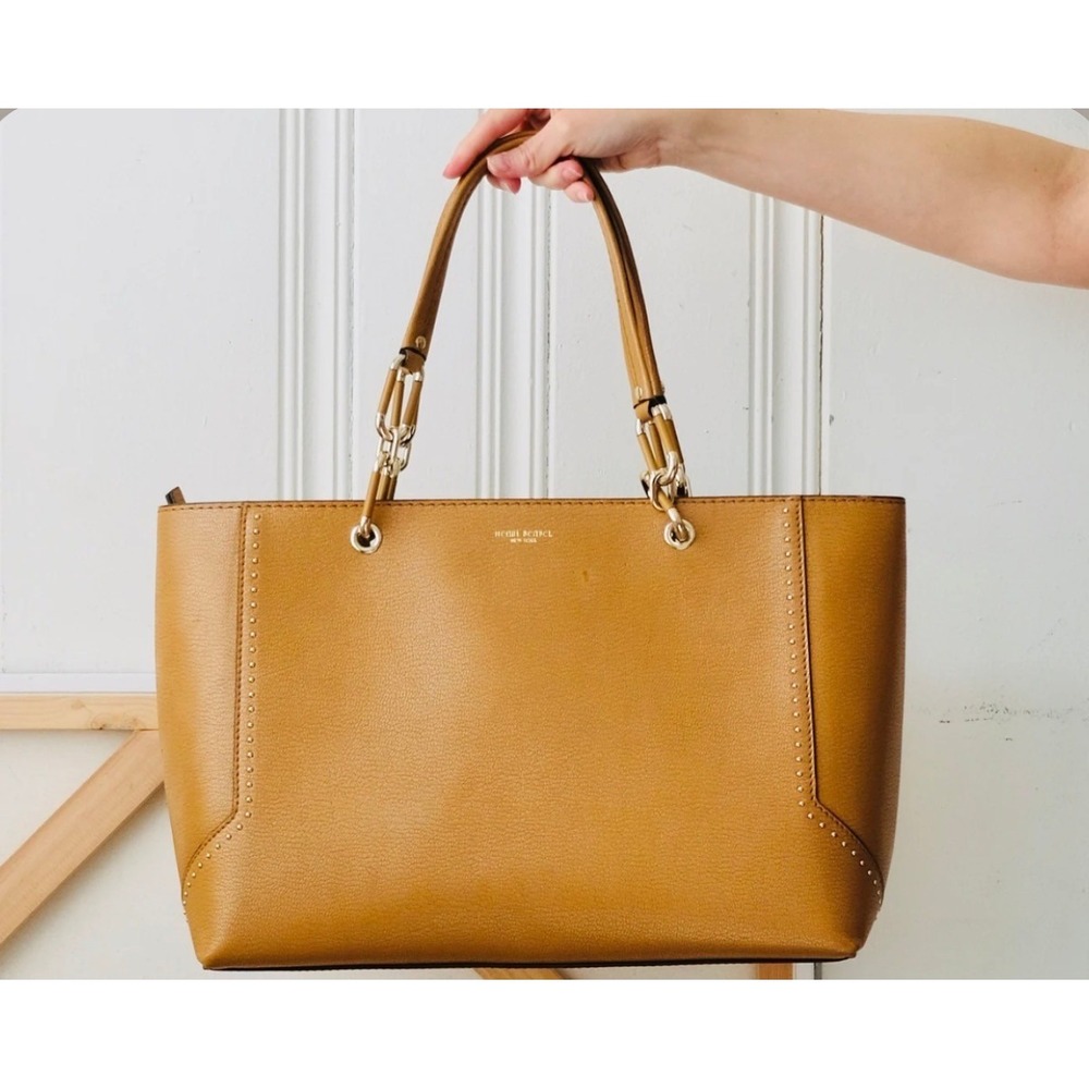 Henri Bendel Tote Bag Womens Large Tan  Studded Leather Shoulder Bag